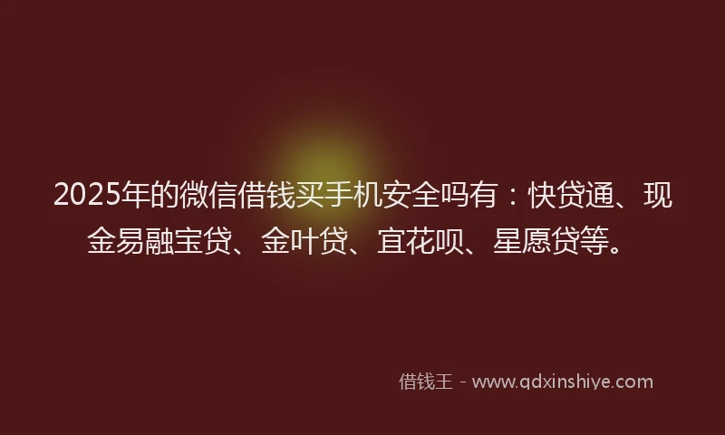 2025年的微信借钱买手机安全吗有：快贷通、现金易融宝贷、金叶贷、宜花呗、星愿贷等。