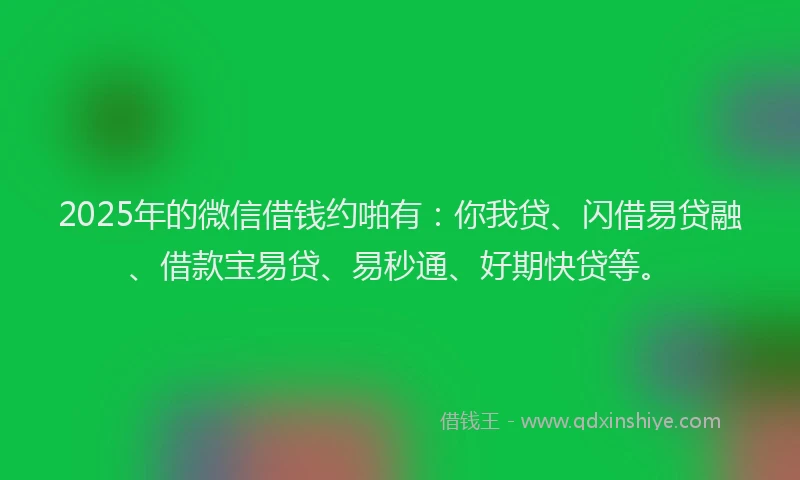 2025年的微信借钱约啪有：你我贷、闪借易贷融、借款宝易贷、易秒通、好期快贷等。