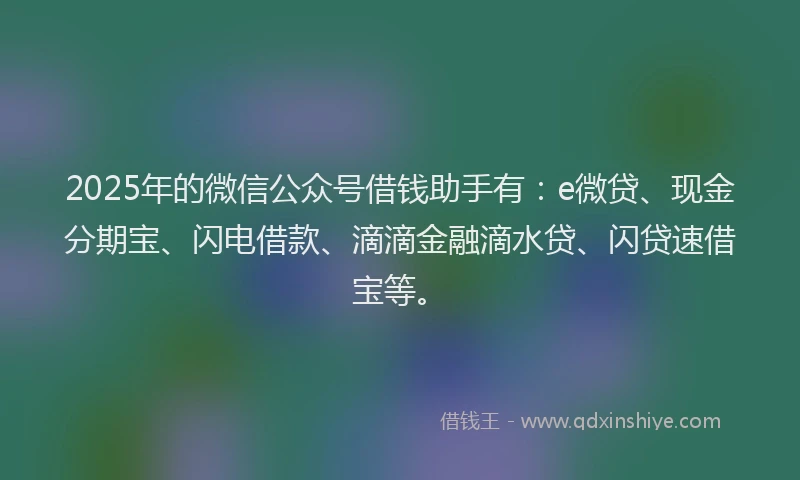 2025年的微信公众号借钱助手有：e微贷、现金分期宝、闪电借款、滴滴金融滴水贷、闪贷速借宝等。