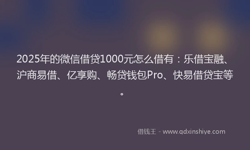 2025年的微信借贷1000元怎么借有：乐借宝融、沪商易借、亿享购、畅贷钱包Pro、快易借贷宝等。