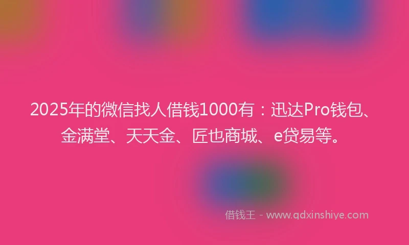 2025年的微信找人借钱1000有：迅达Pro钱包、金满堂、天天金、匠也商城、e贷易等。