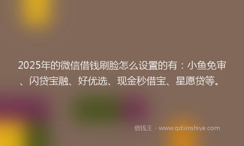2025年的微信借钱刷脸怎么设置的有：小鱼免审、闪贷宝融、好优选、现金秒借宝、星愿贷等。