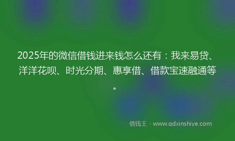 2025年的微信借钱进来钱怎么还有：我来易贷、洋洋花呗、时光分期、惠享借、借款宝速融通等。