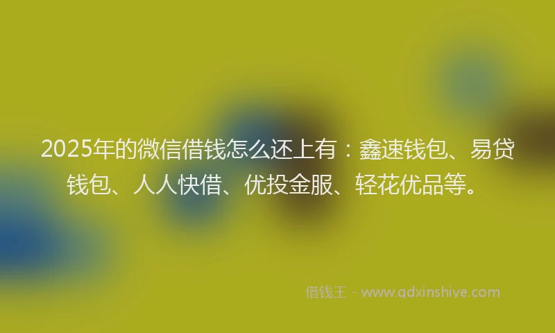 2025年的微信借钱怎么还上有：鑫速钱包、易贷钱包、人人快借、优投金服、轻花优品等。