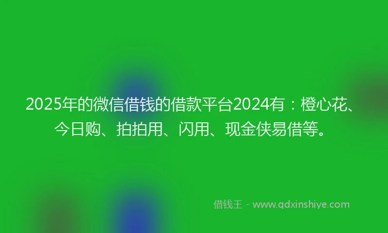 2025年的微信借钱的借款平台2024有：橙心花、今日购、拍拍用、闪用、现金侠易借等。