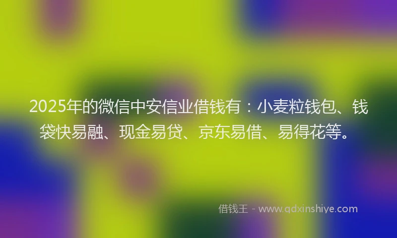 2025年的微信中安信业借钱有：小麦粒钱包、钱袋快易融、现金易贷、京东易借、易得花等。