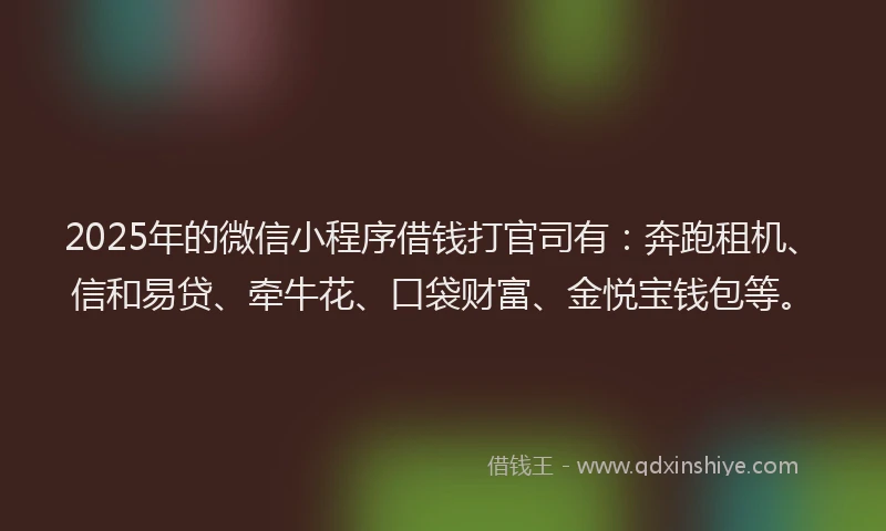 2025年的微信小程序借钱打官司有：奔跑租机、信和易贷、牵牛花、口袋财富、金悦宝钱包等。