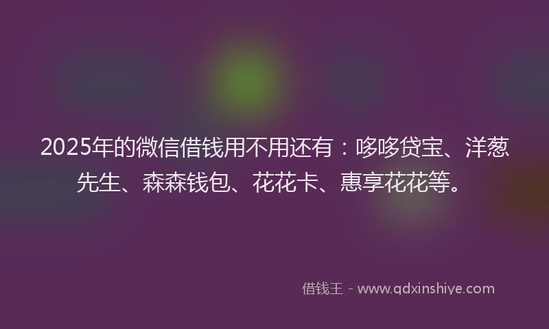 2025年的微信借钱用不用还有：哆哆贷宝、洋葱先生、森森钱包、花花卡、惠享花花等。