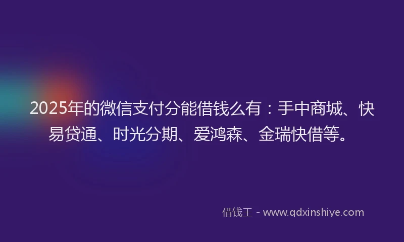 2025年的微信支付分能借钱么有：手中商城、快易贷通、时光分期、爱鸿森、金瑞快借等。
