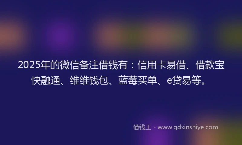 2025年的微信备注借钱有：信用卡易借、借款宝快融通、维维钱包、蓝莓买单、e贷易等。