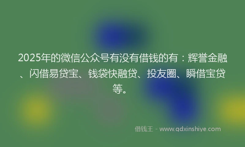 2025年的微信公众号有没有借钱的有：辉誉金融、闪借易贷宝、钱袋快融贷、投友圈、瞬借宝贷等。