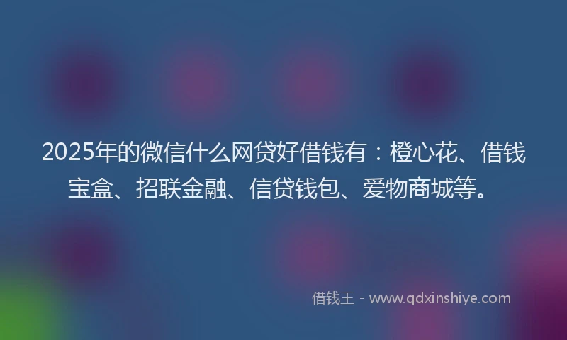 2025年的微信什么网贷好借钱有：橙心花、借钱宝盒、招联金融、信贷钱包、爱物商城等。