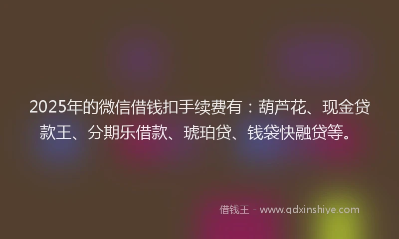 2025年的微信借钱扣手续费有：葫芦花、现金贷款王、分期乐借款、琥珀贷、钱袋快融贷等。