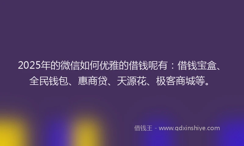 2025年的微信如何优雅的借钱呢有：借钱宝盒、全民钱包、惠商贷、天源花、极客商城等。