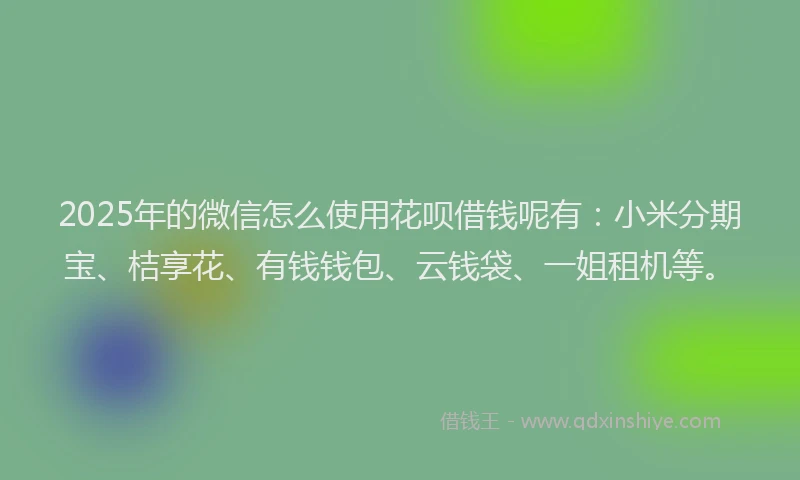 2025年的微信怎么使用花呗借钱呢有：小米分期宝、桔享花、有钱钱包、云钱袋、一姐租机等。