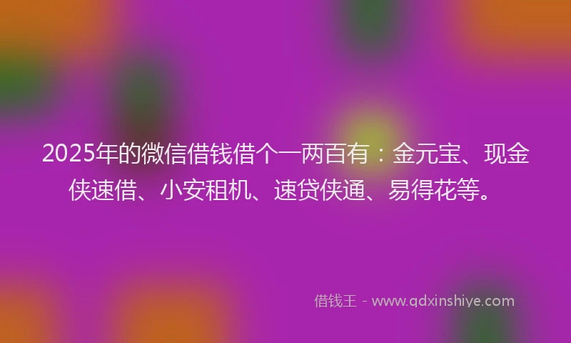 2025年的微信借钱借个一两百有：金元宝、现金侠速借、小安租机、速贷侠通、易得花等。
