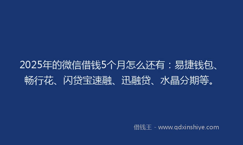 2025年的微信借钱5个月怎么还有：易捷钱包、畅行花、闪贷宝速融、迅融贷、水晶分期等。