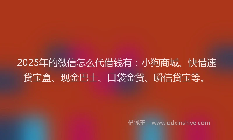 2025年的微信怎么代借钱有：小狗商城、快借速贷宝盒、现金巴士、口袋金贷、瞬信贷宝等。