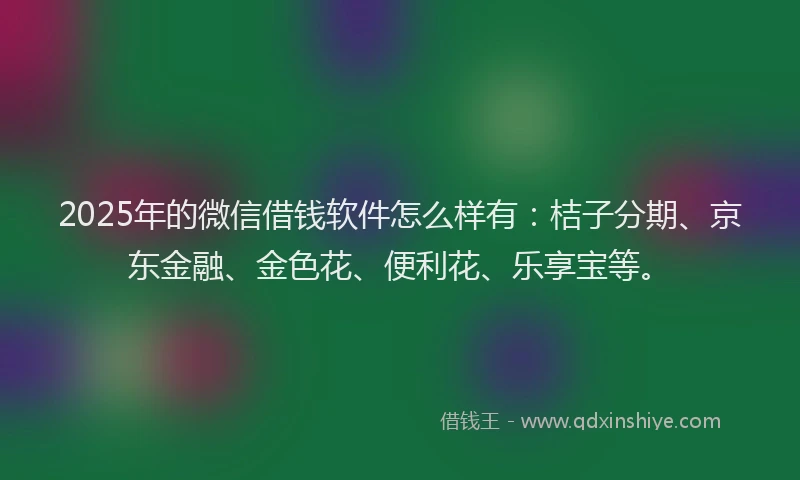 2025年的微信借钱软件怎么样有：桔子分期、京东金融、金色花、便利花、乐享宝等。