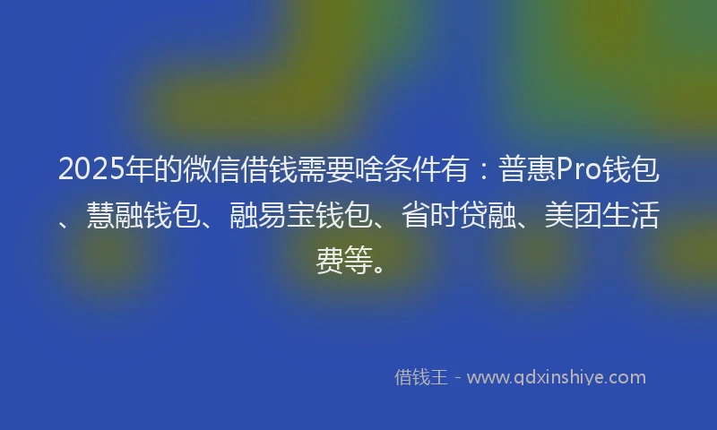 2025年的微信借钱需要啥条件有：普惠Pro钱包、慧融钱包、融易宝钱包、省时贷融、美团生活费等。
