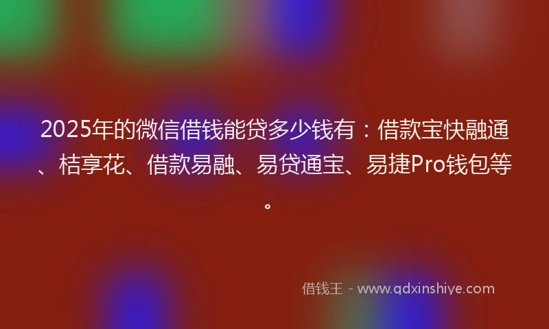 2025年的微信借钱能贷多少钱有：借款宝快融通、桔享花、借款易融、易贷通宝、易捷Pro钱包等。