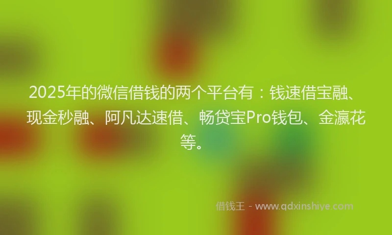 2025年的微信借钱的两个平台有：钱速借宝融、现金秒融、阿凡达速借、畅贷宝Pro钱包、金瀛花等。