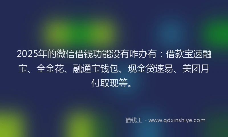 2025年的微信借钱功能没有咋办有：借款宝速融宝、全金花、融通宝钱包、现金贷速易、美团月付取现等。