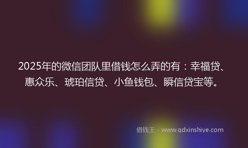 2025年的微信团队里借钱怎么弄的有：幸福贷、惠众乐、琥珀信贷、小鱼钱包、瞬信贷宝等。