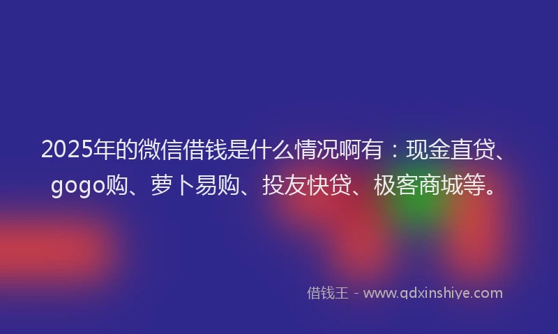 2025年的微信借钱是什么情况啊有：现金直贷、gogo购、萝卜易购、投友快贷、极客商城等。