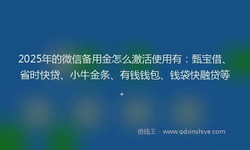 2025年的微信备用金怎么激活使用有：甄宝借、省时快贷、小牛金条、有钱钱包、钱袋快融贷等。