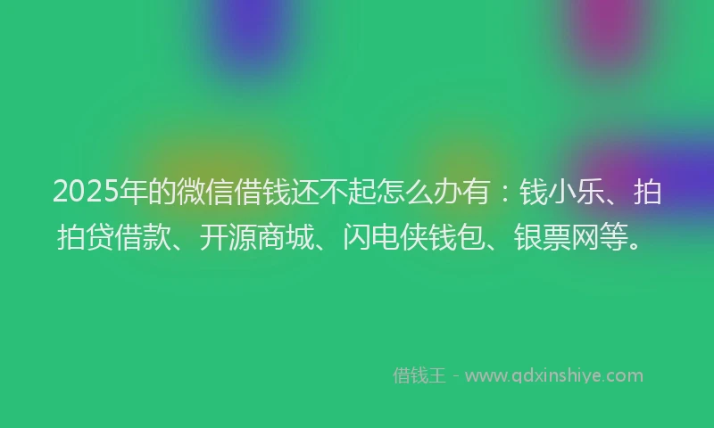 2025年的微信借钱还不起怎么办有：钱小乐、拍拍贷借款、开源商城、闪电侠钱包、银票网等。