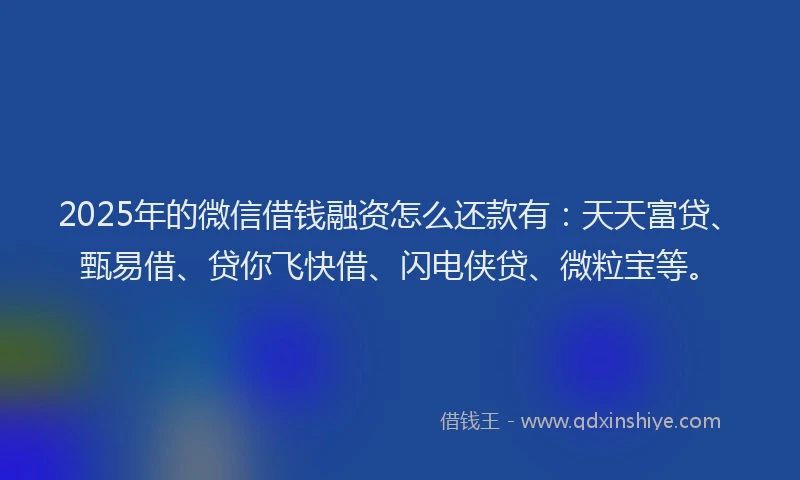 2025年的微信借钱融资怎么还款有：天天富贷、甄易借、贷你飞快借、闪电侠贷、微粒宝等。