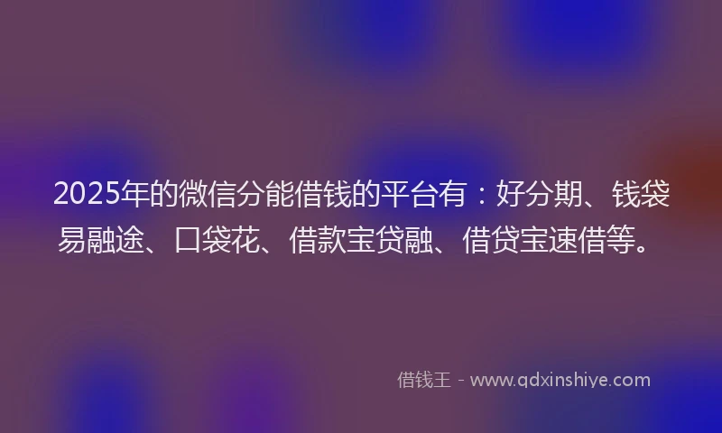 2025年的微信分能借钱的平台有：好分期、钱袋易融途、口袋花、借款宝贷融、借贷宝速借等。