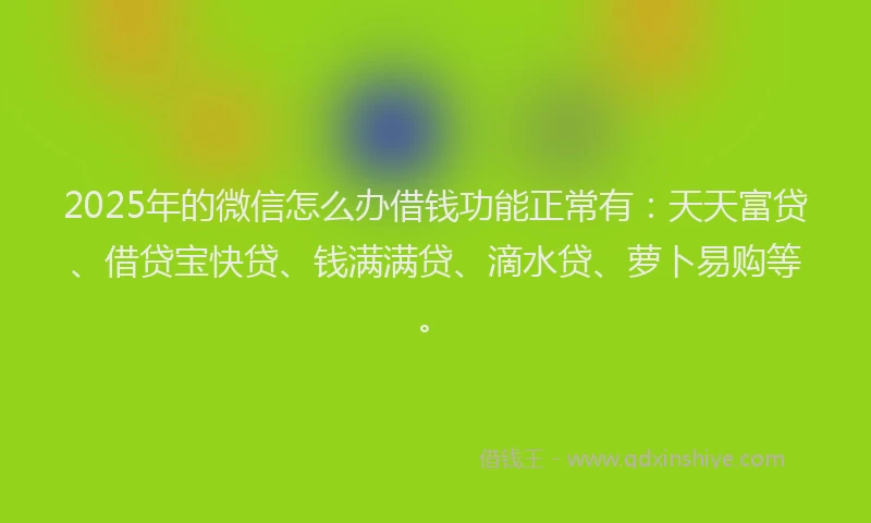 2025年的微信怎么办借钱功能正常有：天天富贷、借贷宝快贷、钱满满贷、滴水贷、萝卜易购等。