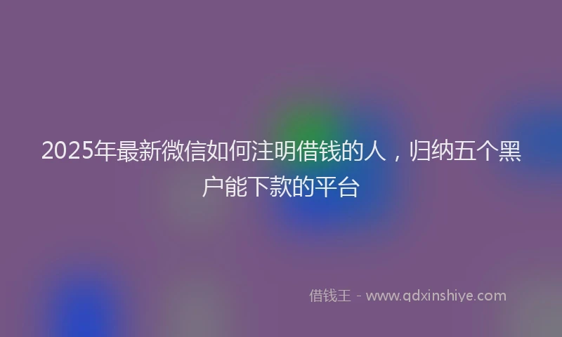 2025年最新微信如何注明借钱的人，归纳五个黑户能下款的平台