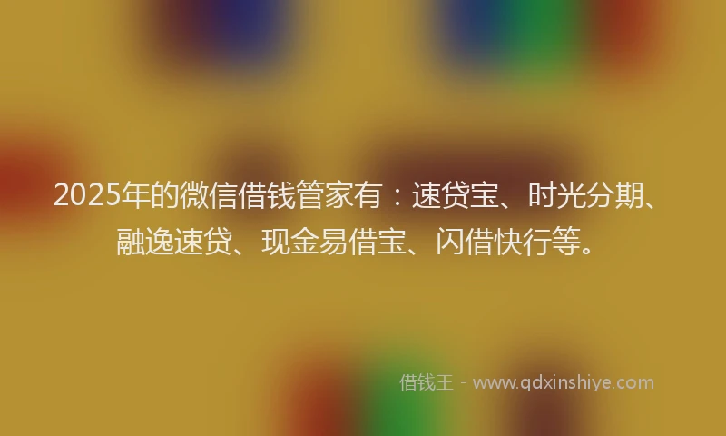 2025年的微信借钱管家有：速贷宝、时光分期、融逸速贷、现金易借宝、闪借快行等。
