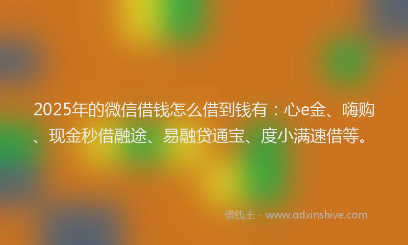 2025年的微信借钱怎么借到钱有：心e金、嗨购、现金秒借融途、易融贷通宝、度小满速借等。
