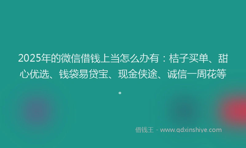 2025年的微信借钱上当怎么办有：桔子买单、甜心优选、钱袋易贷宝、现金侠途、诚信一周花等。