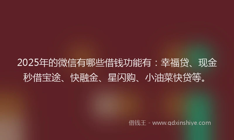 2025年的微信有哪些借钱功能有：幸福贷、现金秒借宝途、快融金、星闪购、小油菜快贷等。