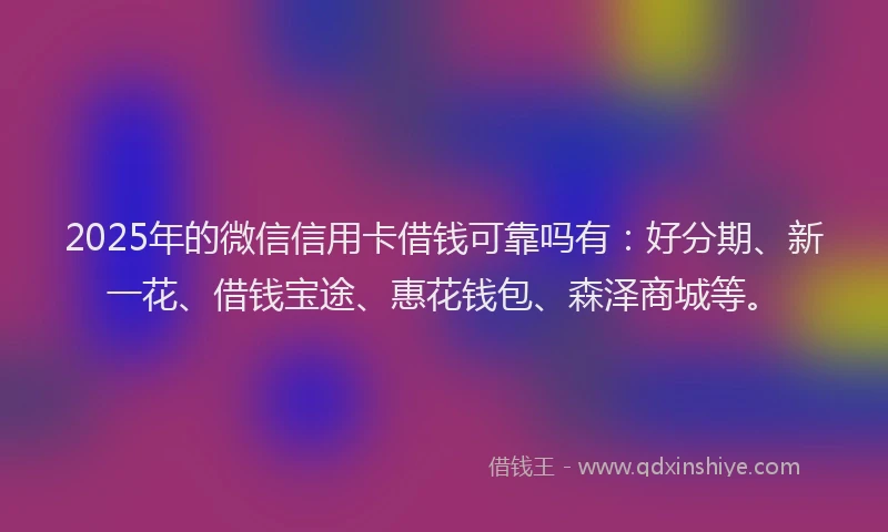 2025年的微信信用卡借钱可靠吗有：好分期、新一花、借钱宝途、惠花钱包、森泽商城等。