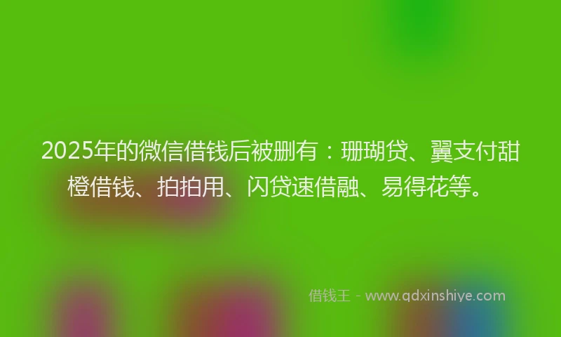 2025年的微信借钱后被删有：珊瑚贷、翼支付甜橙借钱、拍拍用、闪贷速借融、易得花等。