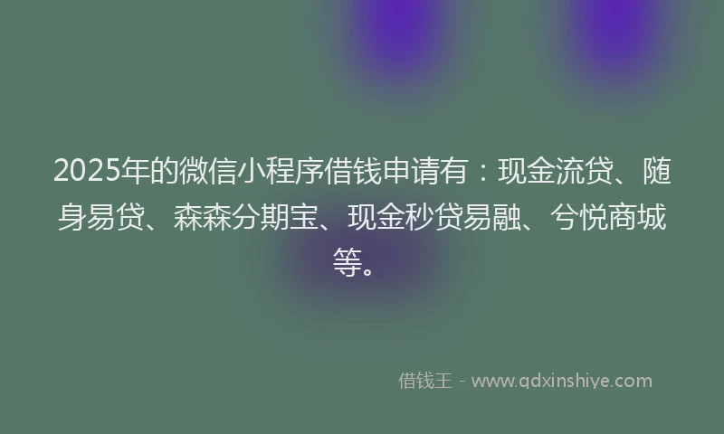 2025年的微信小程序借钱申请有:现金流贷、随身易贷、森森分期宝、现金秒贷易融、兮悦商城等。