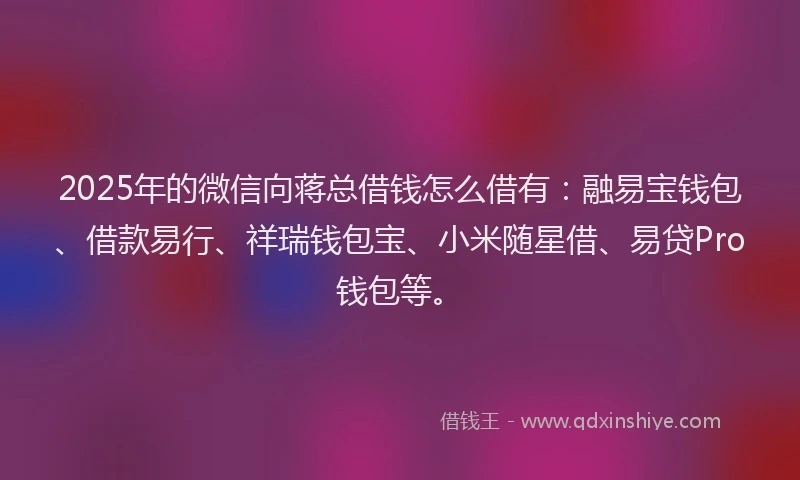 2025年的微信向蒋总借钱怎么借有：融易宝钱包、借款易行、祥瑞钱包宝、小米随星借、易贷Pro钱包等。