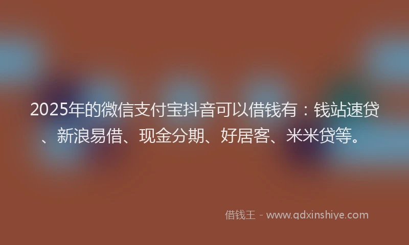 2025年的微信支付宝抖音可以借钱有：钱站速贷、新浪易借、现金分期、好居客、米米贷等。