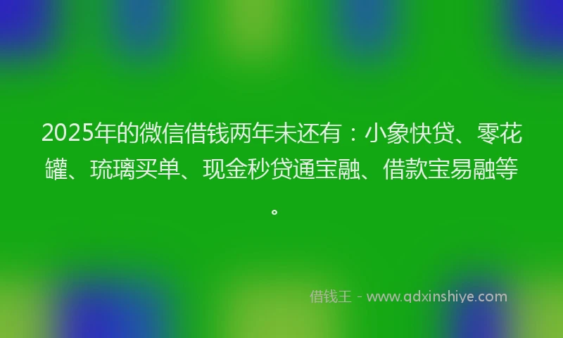 2025年的微信借钱两年未还有：小象快贷、零花罐、琉璃买单、现金秒贷通宝融、借款宝易融等。