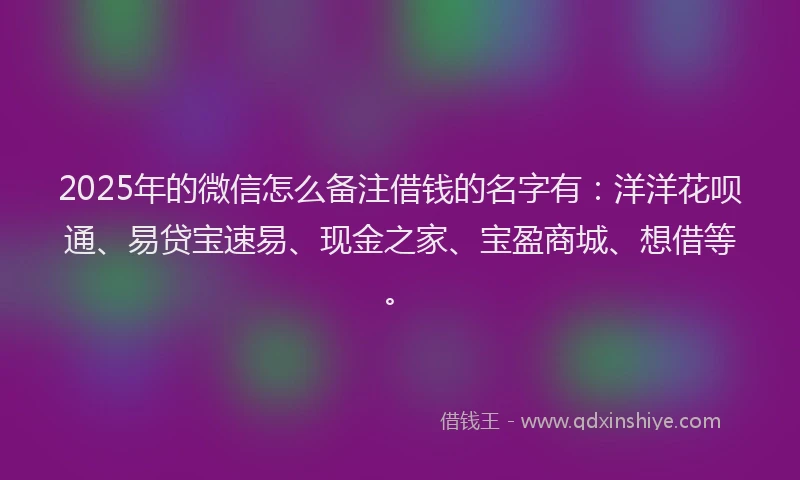 2025年的微信怎么备注借钱的名字有：洋洋花呗通、易贷宝速易、现金之家、宝盈商城、想借等。