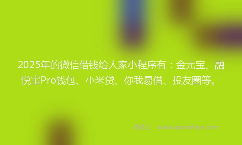 2025年的微信借钱给人家小程序有：金元宝、融悦宝Pro钱包、小米贷、你我易借、投友圈等。