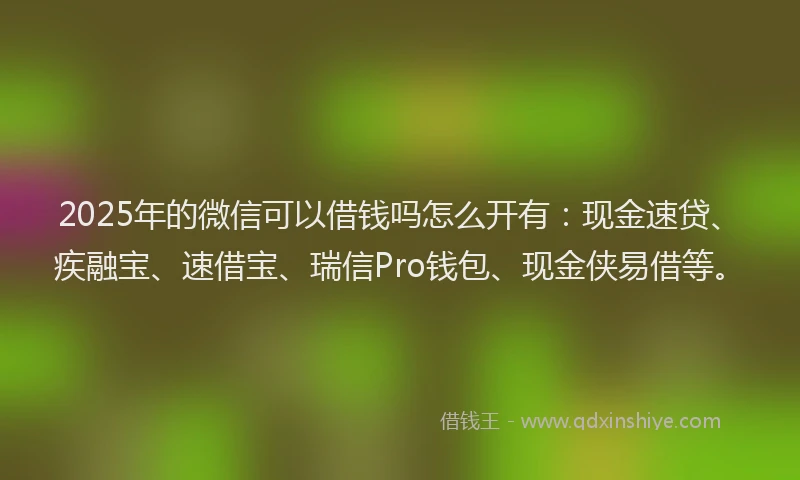 2025年的微信可以借钱吗怎么开有：现金速贷、疾融宝、速借宝、瑞信Pro钱包、现金侠易借等。