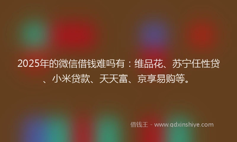 2025年的微信借钱难吗有：维品花、苏宁任性贷、小米贷款、天天富、京享易购等。