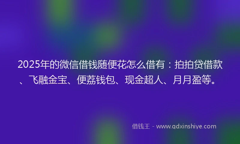 2025年的微信借钱随便花怎么借有：拍拍贷借款、飞融金宝、便荔钱包、现金超人、月月盈等。